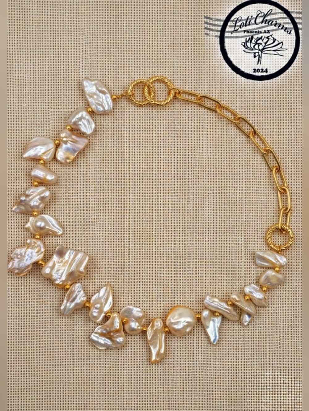 Natural Flower Petal Pearl Keishi Freshwater Freeform Necklace In Gold Plated